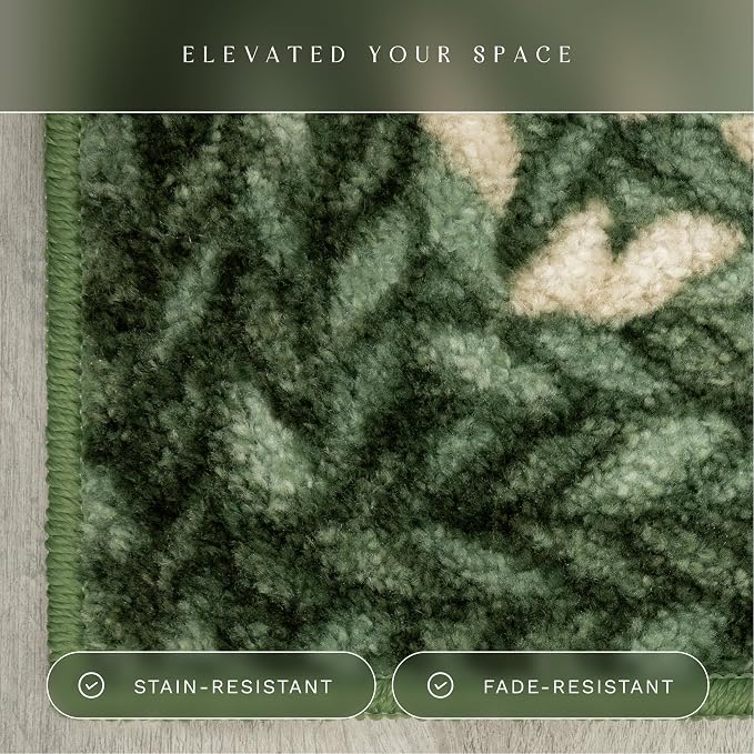 Maples Rugs Marion Bohemian Braided-Style Print Runner Rug – Made in USA – Washable, Non-Slip Indoor Runner for Hallway, Kitchen, and Laundry Room, 2' x 8', Green