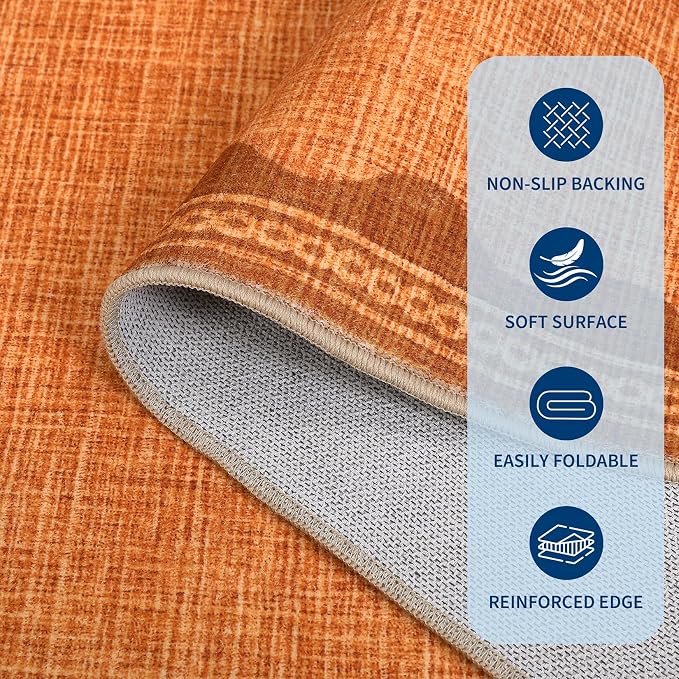 GarveeHome Scalloped Orange Door Mat Indoor Rugs for Entryway Small Rug 2x3 Washable Non-Slip TPE Backing Modern Minimalism Soft Low-Pile Throw Carpet for Bedroom Kitchen Bathroom