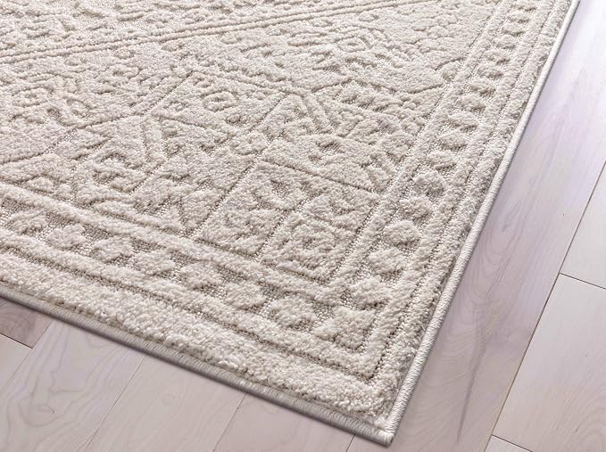 Well Woven Harlow Collection Cloud Medallion Ivory - Modern Tribal Minimalist 2x7 Runner Rug - Ideal for Hallway & Bedroom - Durable, Stain Resistant & Easy to Clean