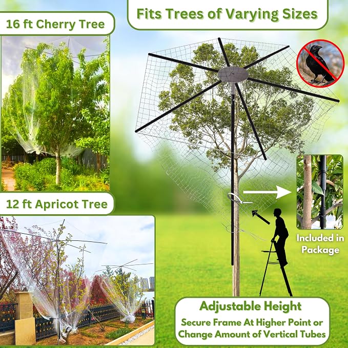 FiberX Large Fruit Tree Netting Frame Kit, 50x50 FT Bird Netting Nylon Garden Protection Cover, Lightweight Rust-Free Fiberglass Frame, Easy Installation.