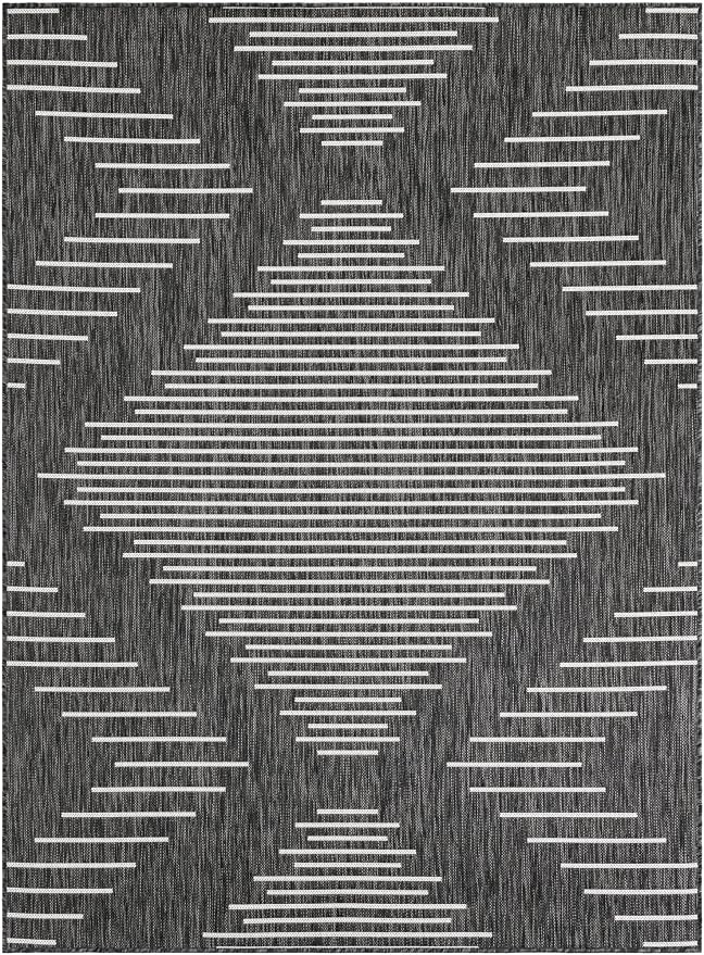 Unique Loom Outdoor Modern Collection Area Rug - Tambor (5' 3" x 7' 1" Rectangle Charcoal Gray/Ivory)