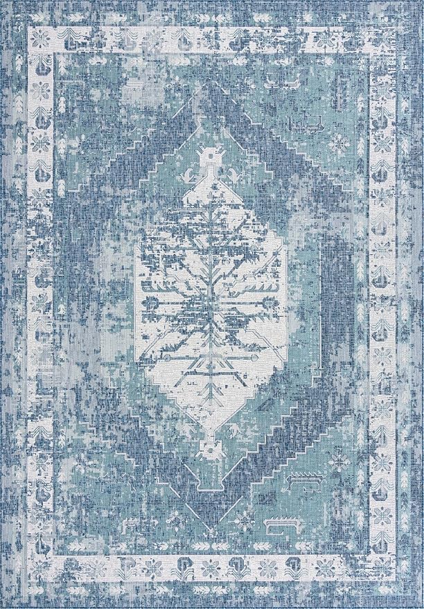 Unique Loom Outdoor Traditional Collection Area Rug - Valeria (10' x 14' 1" Rectangle, Blue/ Ivory)