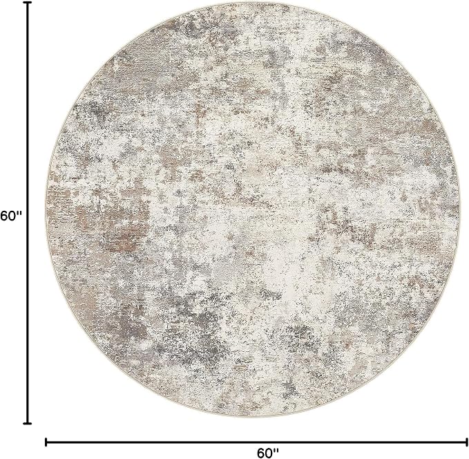 UERMEI 5ft Round Area Rug Living Room Rugs - 5x5 Washable Neutral Modern Abstract Soft Thin Rug Indoor Floor No Slip Rug Carpet for Bedroom Under Dining Table Home Office Decor - Brown Grey