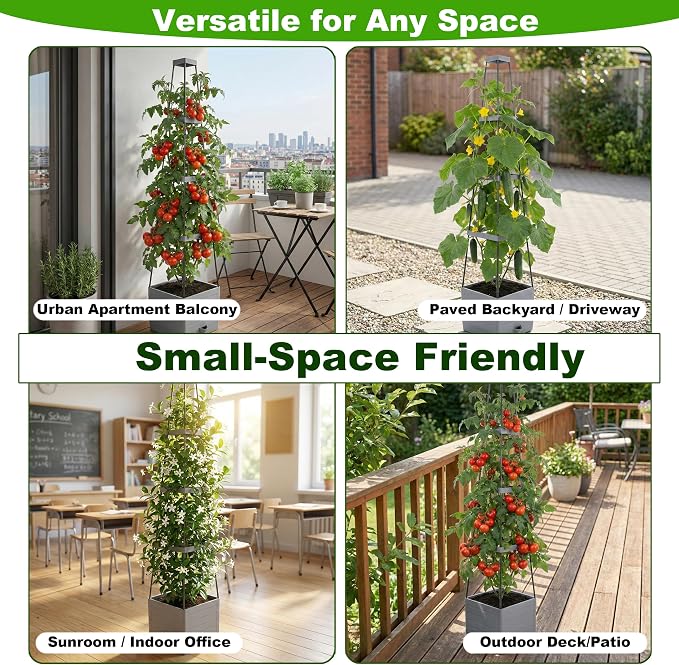 Tomato Planter with Trellis 57", Self Watering Raised Garden Bed with Trellis, Tomato Cages for Garden, Tomato Pots for Growing Tomatoes, Patio Vegetable Planters, Tomato Plant Support Cage