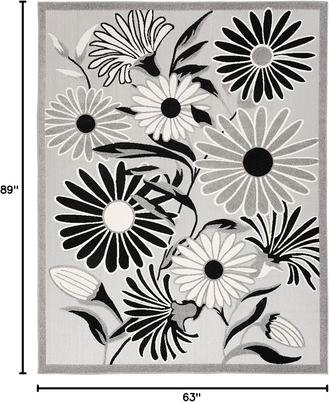 Nourison Home Aloha Black White 5'3" x 7'5" Area Rug - Easy Clean, Non Shedding, Bed Room, Living Room, Dining Room, Kitchen (5' x 8')