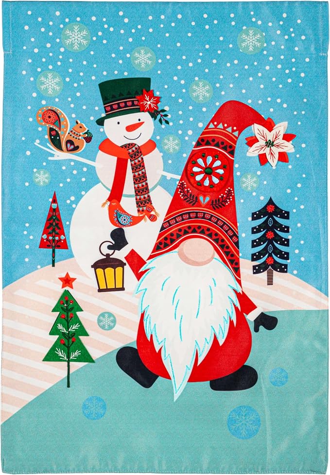 Evergreen Flag Gnome Snowman Applique Garden Flag | 12x18 Inches Double Sided Christmas Garden Flag for Outside | Outdoor Small Flag Décor for Home, Yards and Gardens