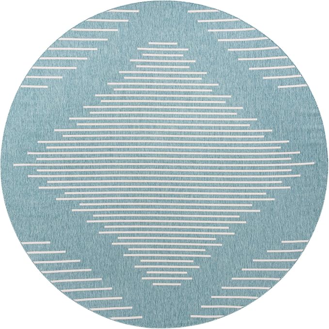 Unique Loom Outdoor Modern Collection Area Rug - Tambor (13' Round, Light Aqua/ Ivory)