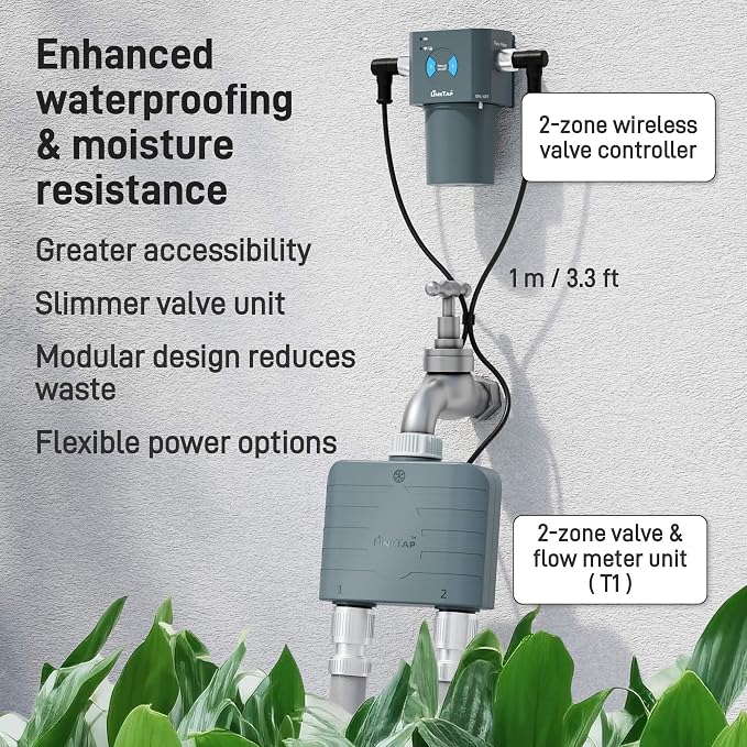 LinkTap T1 Smart 2-Zone Water Timer & Gateway, Built-in Flow Meters, Real-Time Fault Detection & Alerts, Weather Adaptive, Anti-Freeze, Better Range Than WiFi Hose Timer, IP66, Alexa, 2-Year Warranty