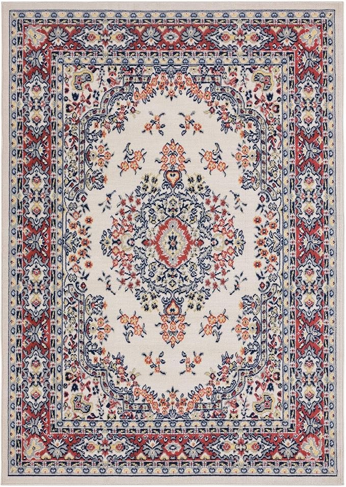 Home Dynamix Premium Sakarya Traditional Medallion Border Area Rug, Ivory/Red, 5'3"x7'5" Rectangle