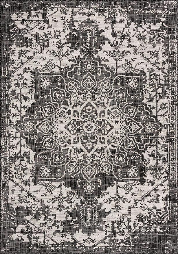 Unique Loom Jill Zarin Outdoor Collection Area Rug - Dubai (7' 1'' x 10' Rectangle, Charcoal Gray/ Ivory)