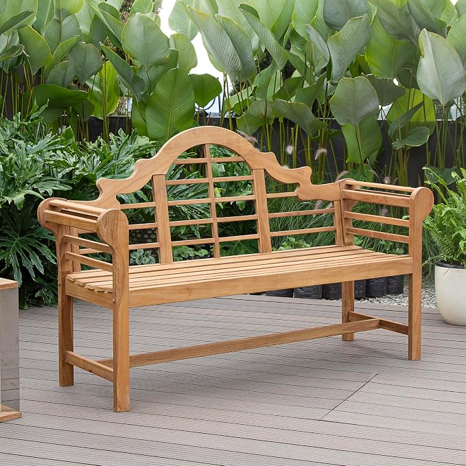 Cambridge Casual Lutyens Teak Wood Garden Bench 5-Foot, Outdoor Teak Bench, Wooden Outdoor Bench for Patio, Porch, Backyard, Lawn, Deck & Entryway