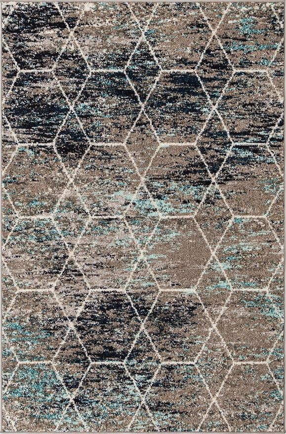 Unique Loom Trellis Frieze Collection Area Rug - Geometric (4' x 6', Blue Multi/ Ivory)