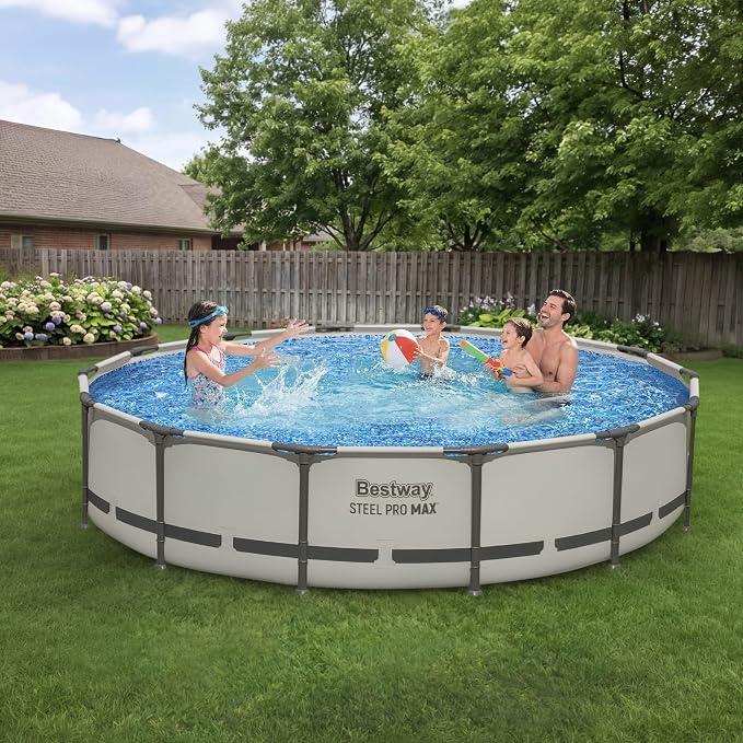 Bestway Steel Pro MAX 14' x 33" Round Above Ground Pool Set with Pump | Metal Frame Pool, Corrosion-Resistant Steel, Puncture-Resistant Liner, Filter Pump, No-Tool Setup, Quick-Click Connectors