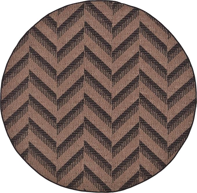 Unique Loom Outdoor Modern Collection Area Rug - Chevron (6' 1" Round, Brown/ Black)