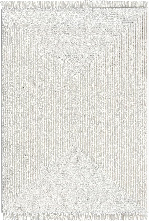 Well Woven Allie Ivory Squares Geometric Area Rug 5x7 (5'3" x 7'3") - Soft High-Low Texture for Living Room, Bedroom & Dining Spaces