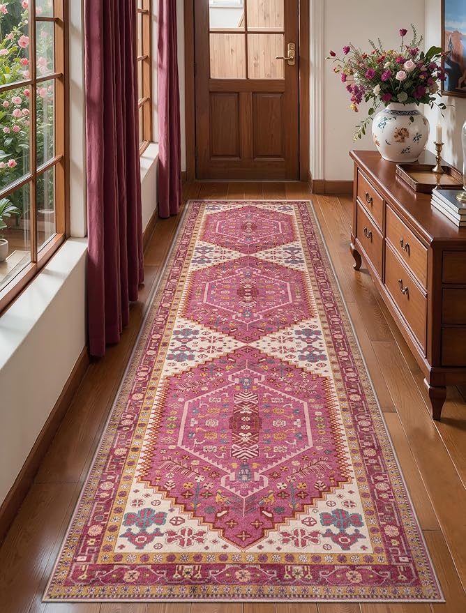 Ciicool Long Washable Runners Area Rug for Hallways,Ultra Soft 2x8ft Carpet | Oriental Non-Slip Thin Indoor Mat Vintage Entry Rugs for Kitchen Entryway Bedroom Bedside Living Room Laundry Bathroom Decor