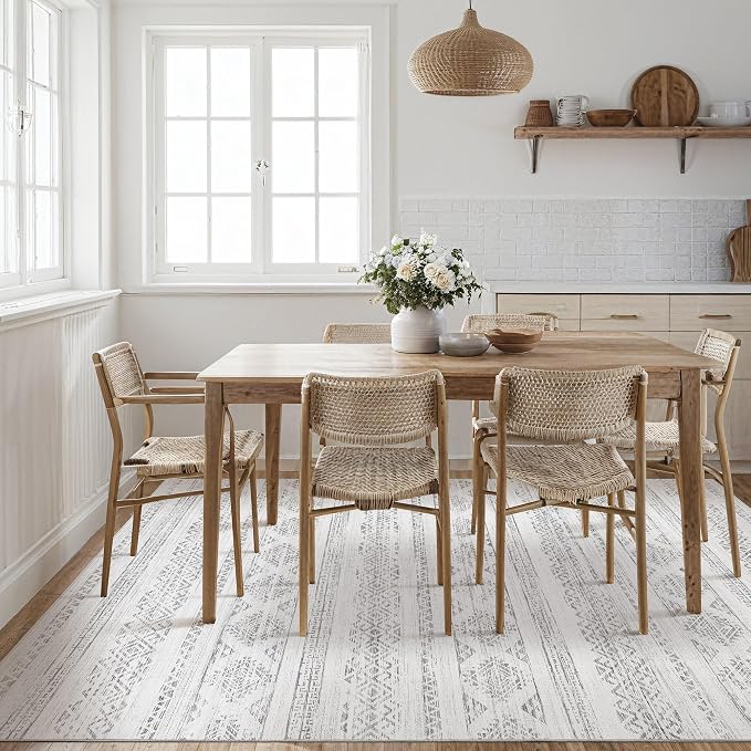 Tortania Area Rug Living Room Rugs - 12x15 Washable Large Soft Neutral Boho Moroccan Bohemian Farmhouse Rug Indoor Floor Carpet for Bedroom Under Dining Table Home Office Decor - Ivory Gray