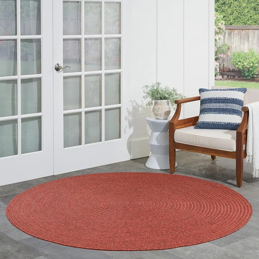 Superior Indoor/Outdoor Area Rug, Reversible Braided Floor Decor for Living Room, Kitchen, Patio, Front Porch, Modern Boho Farmhouse Rugs, Hardwood, Bedroom Accessories, 4' Round, Brick