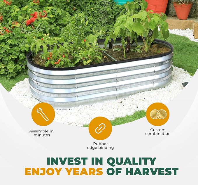 Utopia Home Galvanized Raised Garden Bed, 6x2x1 Ft Lightweight Planter Boxes Outdoor with Easy Assembly, Large Garden Bed for Vegetables, Fruits, Flowers, Silver, Pack of 2