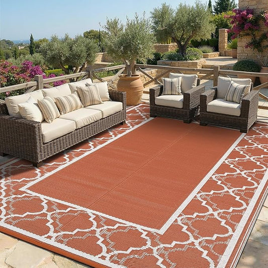 Garvee Reversible Outdoor Rug 9x12, Waterproof Outdoor Plastic Straw Rug with Interlacing Pattern, RV Mat for Picnics, Patio, Camping, Balcony, Deck, Backyard, Porch, Orange
