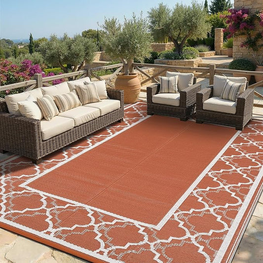 Garvee Reversible Outdoor Rug 5x8, Waterproof Outdoor Plastic Straw Rug with Interlacing Pattern, RV Mat for Picnics, Patio, Camping, Balcony, Deck, Backyard, Porch, Orange