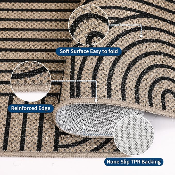 GarveeHome Rainbow Easy Jute Rug 4x6 Washable Abstract Non Slip Living Room Ultra-Thin Bedroom Rug, Non Skid Backing Non Shedding Accent Carpet for Dining Room Office