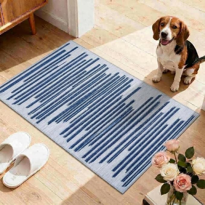 GarveeHome 2x3 Washable Rug Before Upstairs Non Slip Low Pile Entry Rug | Low pIle Striped Doormat Modern Stain Resistant Kitchen Rug for Bedroom Hallway Dining Room Living Room