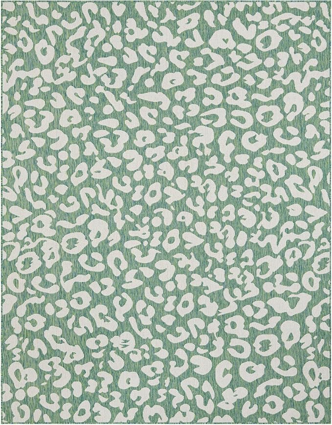 Unique Loom Outdoor Safari Collection Area Rug - Leopard (7' 10" x 10' Rectangle Green Blue/Ivory)