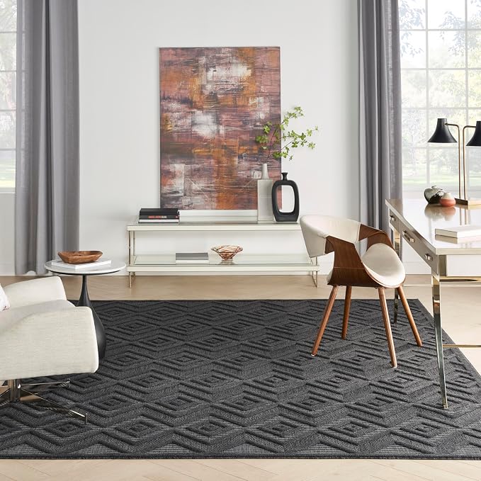 Nourison Home Versatile Charcoal Black 9' x 12' Area Rug - Easy Clean, Non Shedding, Bed Room, Living Room, Dining Room, Kitchen (9' x 12')