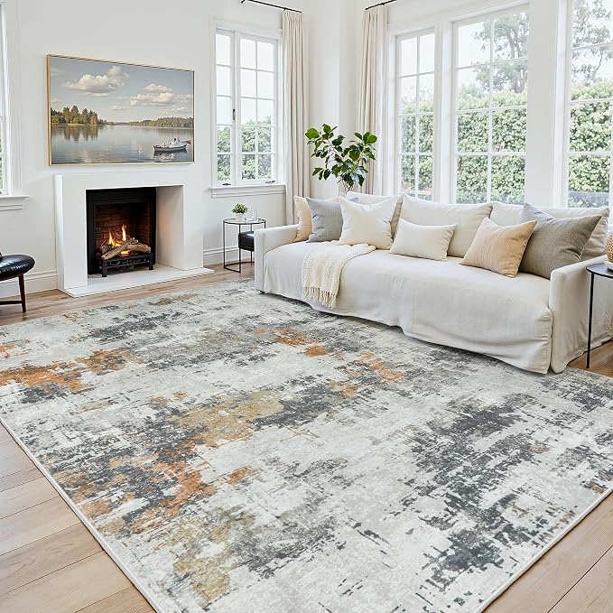 6x9 Area Rugs for Living Room: Washable Soft Grey Abstract Bedroom Carpet | Non-Slip TPE & Stain Resistant,0.25" Low-Pile,Kids Pet Friendly Modern Decor for Dining Room Farmhouse Office, Non-Shedding