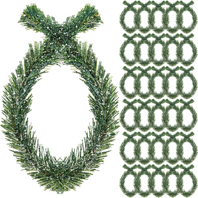 Zhengmy 30 Pcs 20 inch Christmas Garland Ties with Snow-Frosted Pine, Decorative Twist Tie for Banister Flexible Pine Stems for Christmas Stairs Railing Banister Decor DIY Craft Gift Wrapping