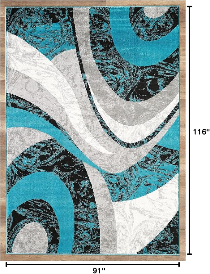 Yafa Home Fashion Modern Contemporary Swirls Design Area Rug, Luxurious, Elegant, and Fashionable Area Rug (Turquoise, 8 ft X 10 ft)