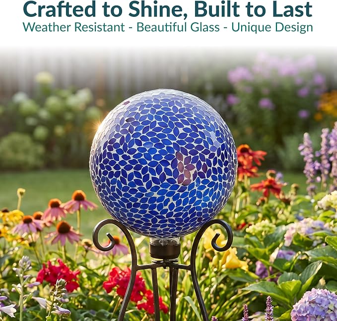 Sunnydaze 10" Mosaic Glass Gazing Ball for Garden, Globe for Outdoor Decor | Lavender, 2pk, Decorative Sphere Fits Most Stands, Garden Ball for Outside, Flower Bed, Backyard, or Indoor Display