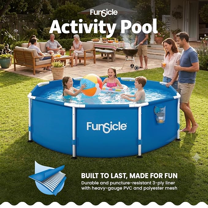 Funsicle Activity 8'x30 Above Ground Swimming Pool with Pump, Blue | Round Swimming Pool includes FiltraBoost 400 GPH Filter Pump With AutoSkimmer, Type I Filter Cartridge & Repair Patch