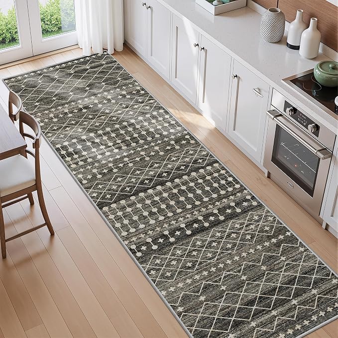 Miukiki Hallway 2x8 Runner Rug Washable Non Slip Kitchen Rug Black | Soft Low Pile Long Floor Runner for Entryway Bedroom Laundry Room, Indoor Foldable Carpet with Rubber Backing 2'x8'