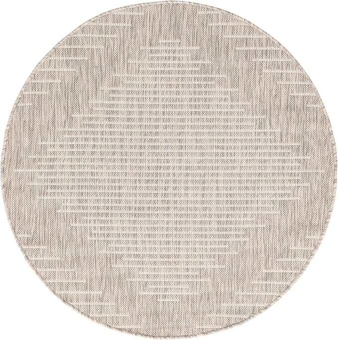 Unique Loom Outdoor Modern Collection Area Rug - Tambor (4' 1" Round, Gray/ Ivory)