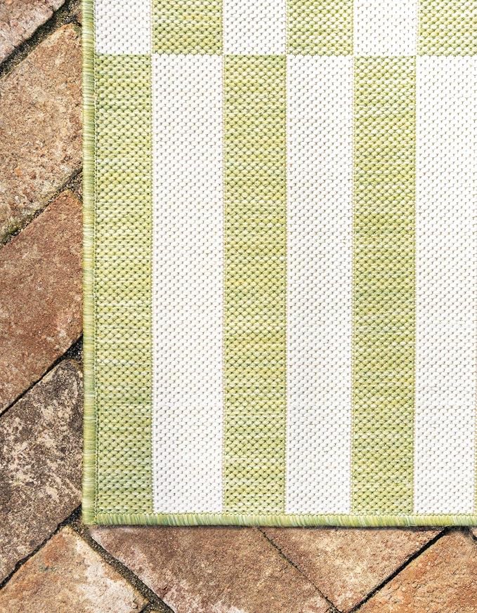 Unique Loom Outdoor Striped Collection Area Rug - Striped (7' 1" x 10' Rectangle, Green/Ivory)