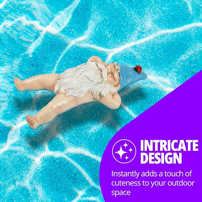Exhart Sunbathing Naked Gnome Pool Floater, Durable Resin, Floats in Water,Funny Décor,7”x3.5”x13.5”