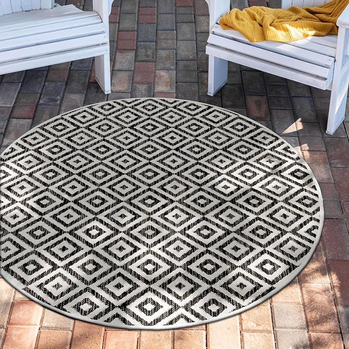 Unique Loom Outdoor Collection Area Rug - Costa Rica (4' 1' Round, Charcoal Gray/ Ivory)