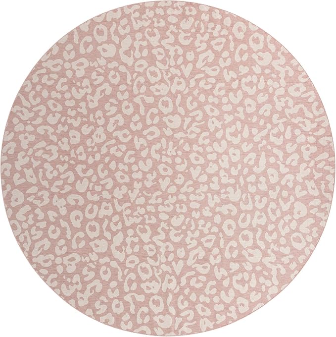 Unique Loom Outdoor Safari Collection Area Rug - Leopard (13' Round, Pink Ivory/ Ivory)