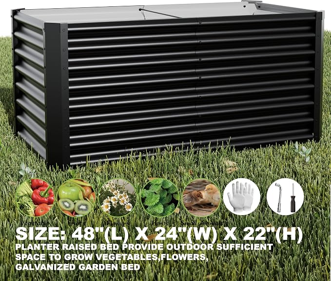 4x2x2ft(2 Pack) Raised Garden Bed Kit, Galvanized Planter Garden Boxes Outdoor, Metal Raised Garden Beds for Vegetables,Fruits, Flower,Black