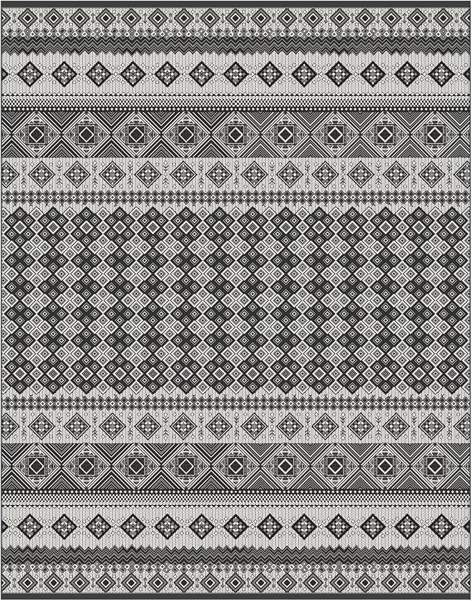 Gertmenian Indoor Outdoor Bohemian Area Rug - 5x7 Standard, Fade Resistant, Ideal for High Traffic in Living Room, Bedroom, Patio - Moroccan, Black, 27105