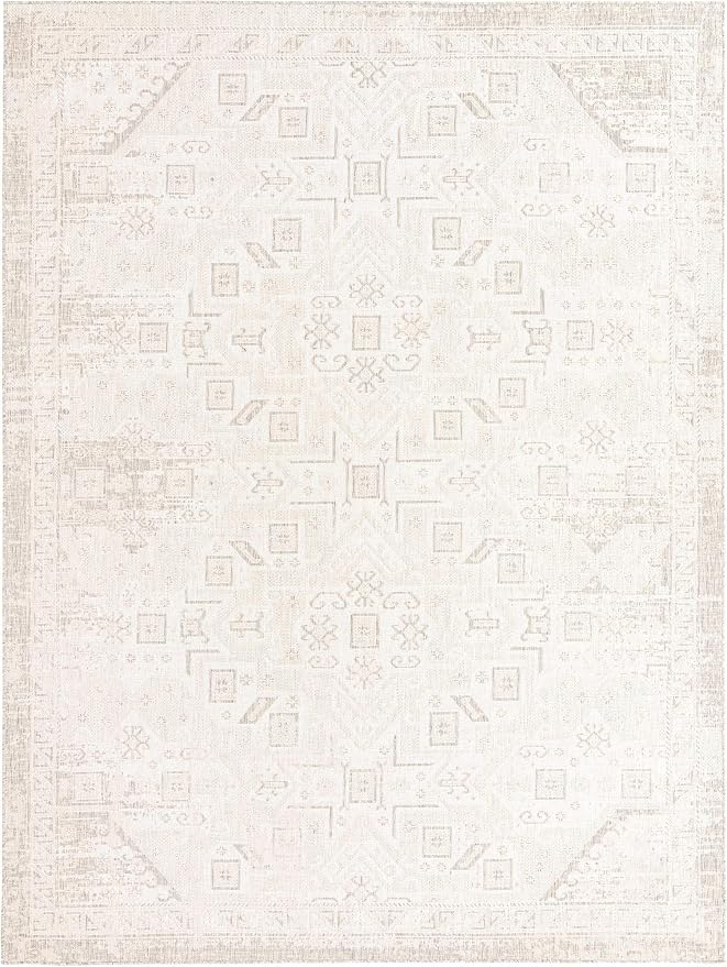Unique Loom Outdoor Aztec Collection Area Rug - Coba (10' x 13' 1" Rectangle, Light Gray/ Ivory)
