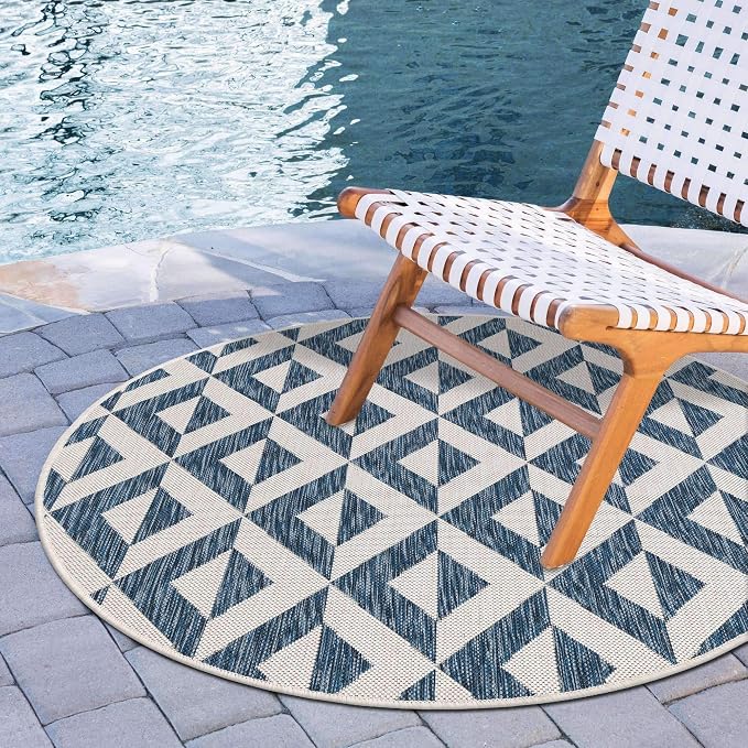 Unique Loom Jill Zarin Outdoor Collection Area Rug - Napa (4' 1" Round, Blue/ Ivory)