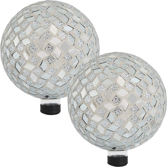Sunnydaze 10" Mosaic Glass Gazing Ball for Garden, Globe for Outdoor Decor | Mirrored Diamond, 2 pk, Decorative Sphere Fits Most Stands, Garden Ball for Outside, Flower Bed, Backyard, or Indoor Display