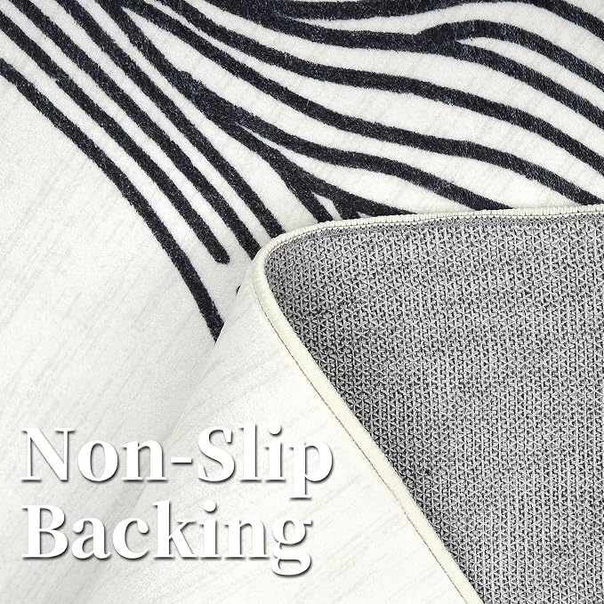 GAOMON 5x7 Area Rugs Washable Rug Non Slip Modern Rug Soft Faux Wool Carpet Indoor Contemporary Stripes Rugs Non Shedding Black White Print Carpet for Bedroom Living Room Dining Room Office Cream