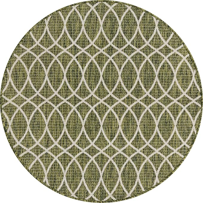 Unique Loom Outdoor Trellis Collection Area Rug - Gitter (4' 1" Round, Green/ Ivory)