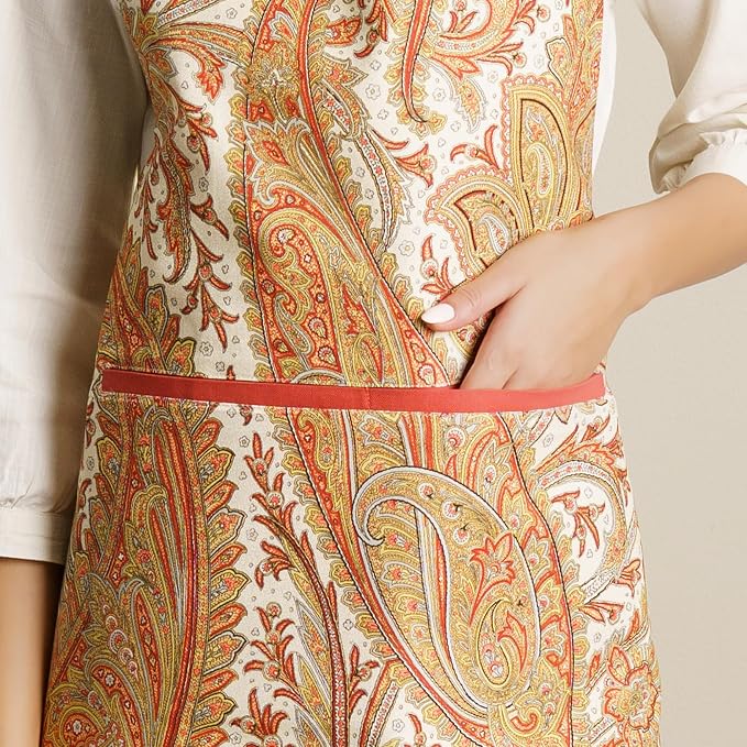Maison d' Hermine Aprons for women with Pocket 100% Cotton (27.50"x31.50") | Adjustable Neck Strap & long ties Apron Men Chef Wedding Cooking Gardening Server Maid
