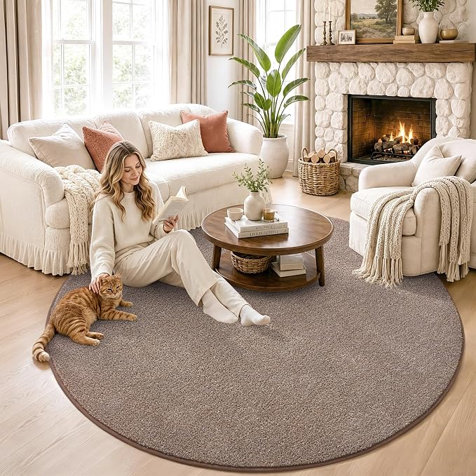 Keeko Round Area Rug 6ft for Living Room Bedroom,Soft Washable Circle Rug | Modern Indoor Memory Foam Rugs Low Pile Non Slip Carpet for Kids Dorm Room Entryway Kitchen Home Decor Brown and White