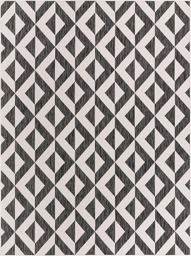 Unique Loom Outdoor Collection Area Rug - Napa (9' x 12' Rectangle, Charcoal Gray/ Ivory)